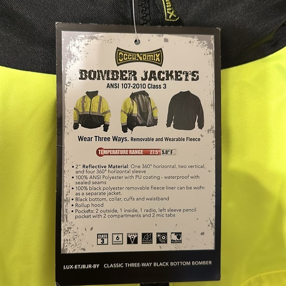 NWT Occunomix Value Black Bottom Bomber Jacket size 2x with removable liner - Picture 15 of 15